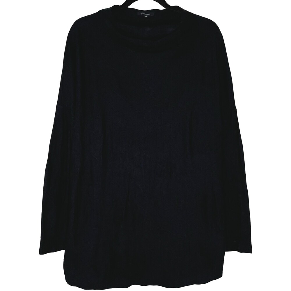 Pas De Calais Womens Tunic 36 Small Black Cotton Boat Neck Textured Lightweight